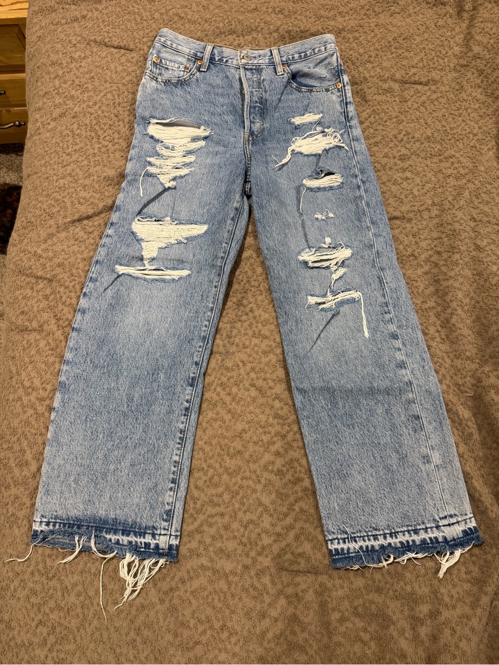 Levi's Light Blue Distressed Ribcage Straight Ankle Jeans